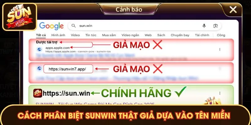 Cách phân biệt Sunwin thật giả dựa vào tên miền